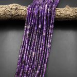 Natural Purple Amethyst Smooth Bamboo Tube Cylinder Beads 15.5" Strand