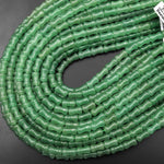 Natural Green Aventurine Tube Cylinder Carved Bamboo Stem Shape 15.5" Strand
