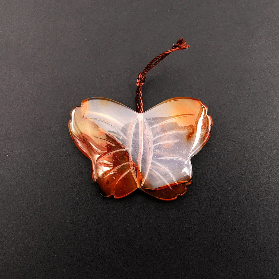 Hand Carved Natural Carnelian Butterfly Pendant Vertically Drilled Gemstone Bead One of a Kind