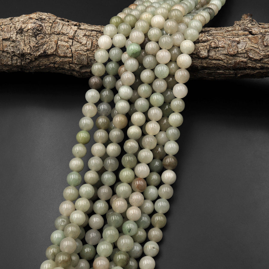 Natural Qinghai Jade 8mm Round Beads 15.5" Strand