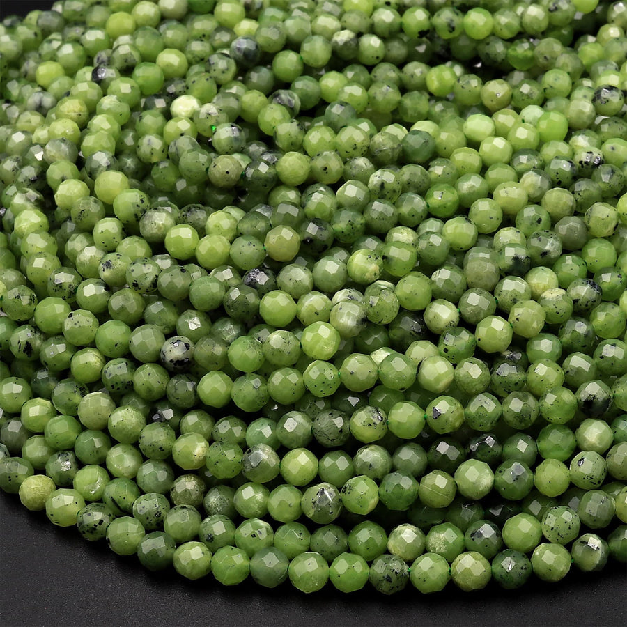 AA Faceted Canadian Jade 2mm 3mm 4mm 6mm Round Beads Micro Cut Natural Green Jade Gemstone 15.5" Strand