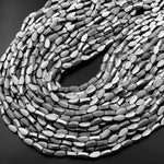 Small Silver Hematite Carved Leaf Beads Gemstone 15.5" Strand