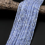 Natural Blue Lace Agate Chalcedony Faceted 3mm 4mm Cube Beads Micro Laser Diamond Cut Gemstone 15.5" Strand