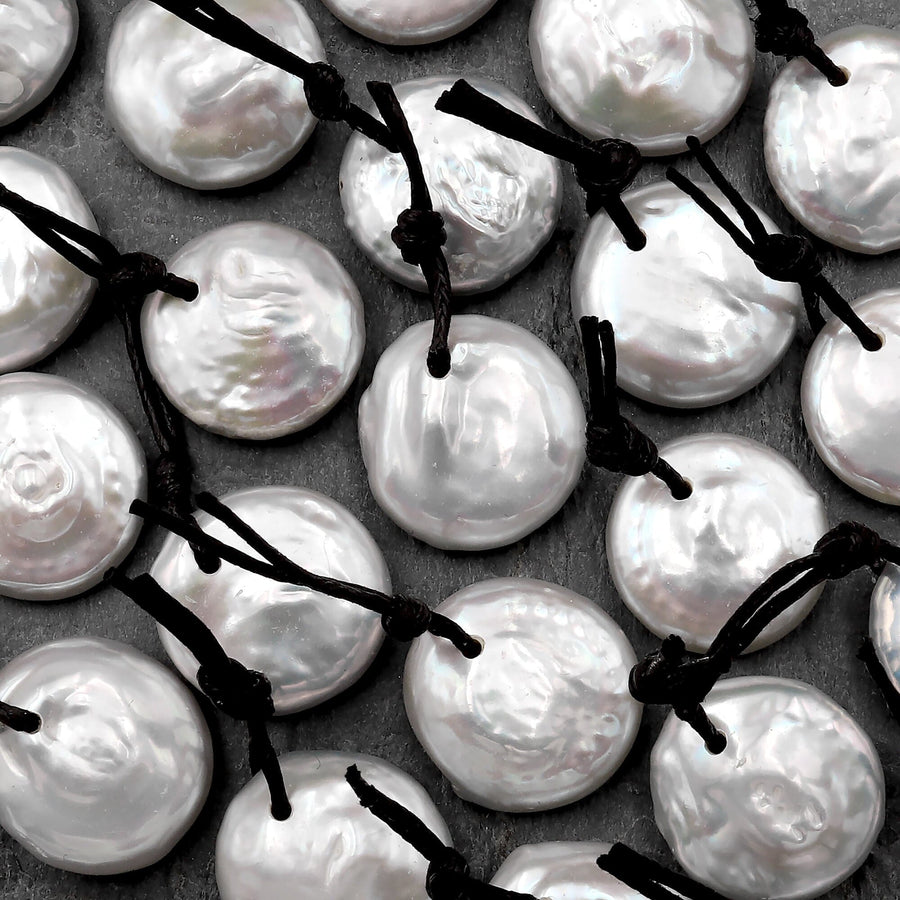 Natural White Coin Pearl Pendant Drilled Focal Bead