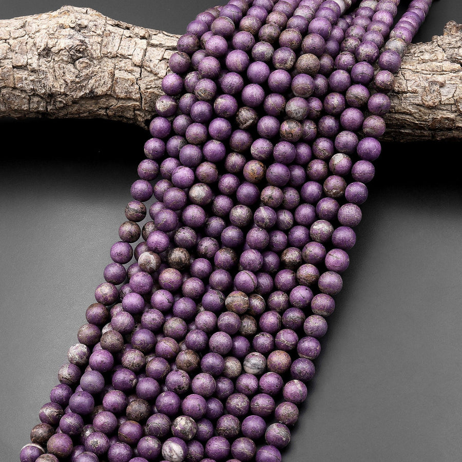 Matte Natural Stichtite Beads 4mm 6mm 8mm Smooth Round Beads 15.5" Strand