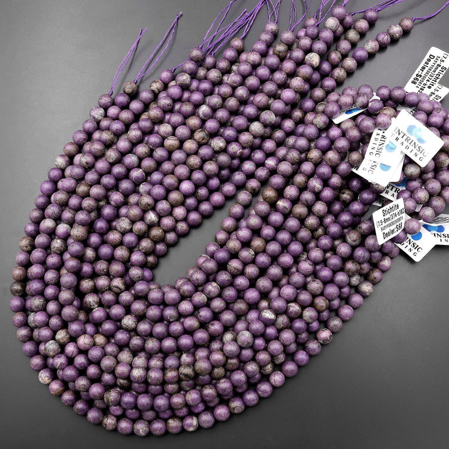 Matte Natural Stichtite Beads 4mm 6mm 8mm Smooth Round Beads 15.5" Strand