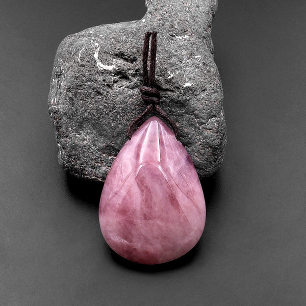 Natural Madagascar Mauve Pink Rose Quartz Teardrop Pendant Side