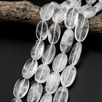 Real Natural Rock Crystal Quartz Freeform Thick Oval Nugget Bead 15.5" Strand