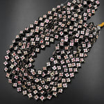 Black Pink Cloisonné Diamond Beads 12mm Decorative Floral Copper Enamel 15.5" Strand