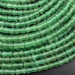 Natural Green Aventurine Tube Cylinder Carved Bamboo Stem Shape 15.5" Strand