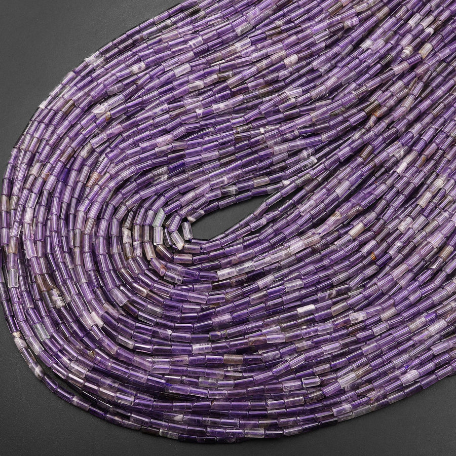 Natural Purple Amethyst 4x2mm Small Thin Smooth Spacer Tube Beads 15.5" Strand