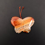Hand Carved Natural Carnelian Butterfly Pendant Vertically Drilled Gemstone Bead One of a Kind
