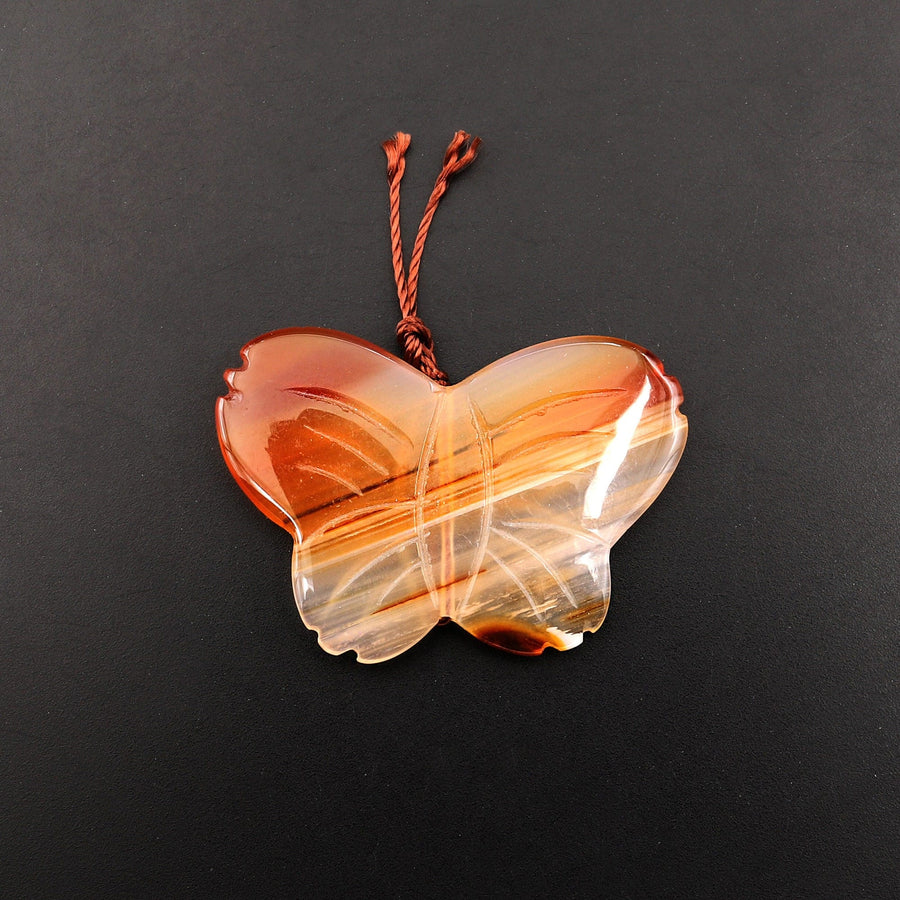 Hand Carved Natural Carnelian Butterfly Pendant Vertically Drilled Gemstone Bead One of a Kind