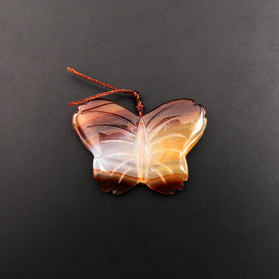 Hand Carved Natural Carnelian Butterfly Pendant Vertically Drilled Gemstone Bead One of a Kind