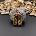 Natural Mushroom Rhyolite Jasper Matched Rectangle Gemstone Earring Bead Pair