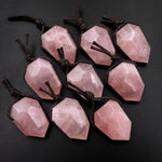 Faceted Natural Madagascar Pink Rose Quartz Point Pendant Side Drilled Gemstone Crystal Pendulum