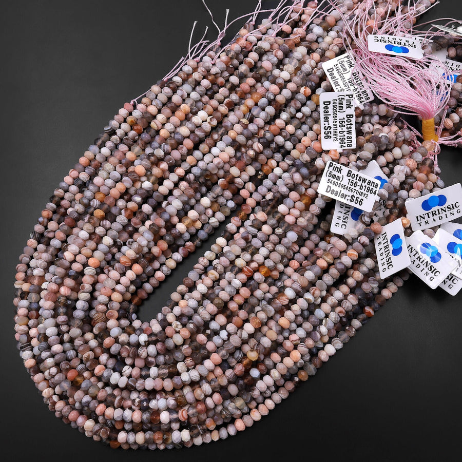Faceted Natural Peach Botswana Agate 5mm Rondelle Beads Salmon Peach Pink Gemstone 15.5" Strand