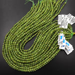 Faceted Natural Green Peridot 4mm Round Beads Micro Diamond Cut Gemstone 15.5" Strand