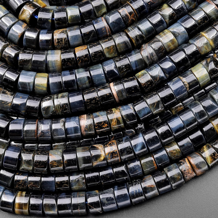 Natural Blue Tiger's Eye 3mm 4mm 6mm Heishi Beads 15.5" Strand