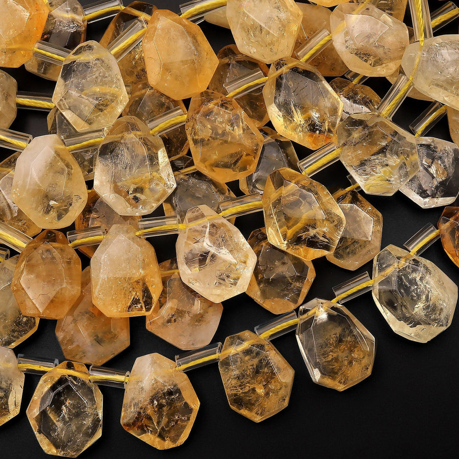 Faceted Natural Golden Citrine Teardrop Briolette Beads Side Drilled Gemstone 15.5" Strand