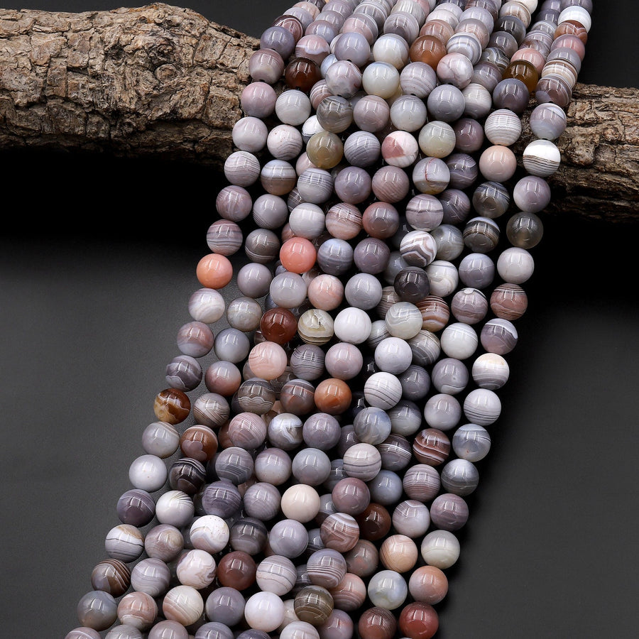 AAA Natural Botswana Agate 4mm 6mm 8mm 10mm 12mm Round Beads Vivid Veins Bands 15.5" Strand