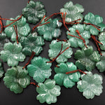 Hand Carved Natural Green Aventurine Flower Pendant Focal Bead