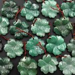 Hand Carved Natural Green Aventurine Flower Pendant Focal Bead