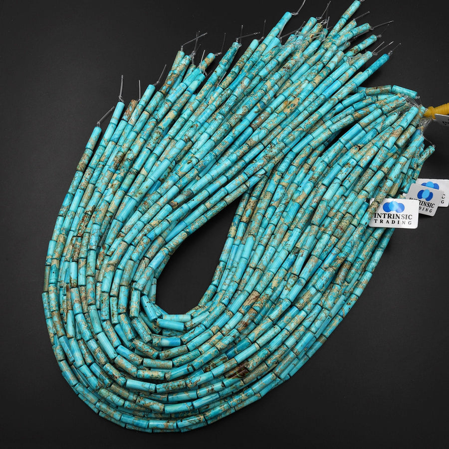 Aqua Terra Jasper Smooth Tube Cylinder Beads Aka Blue Turquoise Impression Jasper 15.5" Strand