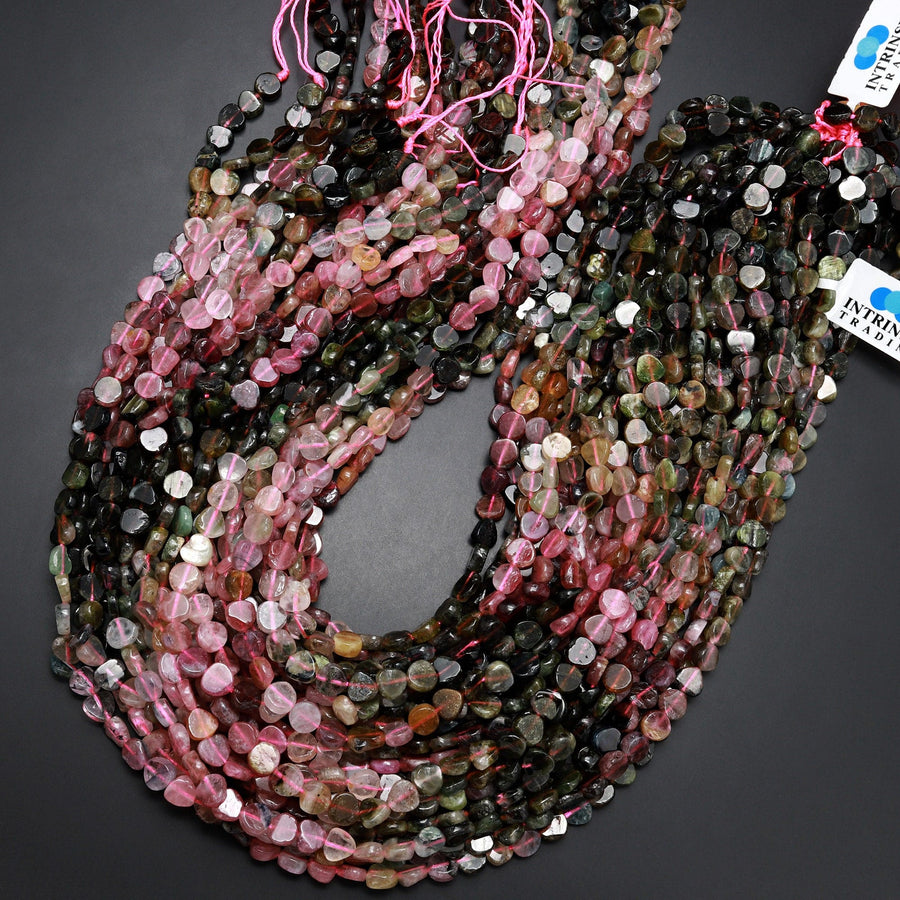 Natural Pink Green Watermelon Tourmaline Coin Slices 6mm Freeform Beads 15.5" Strand