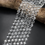 AAA Super Clear Real Genuine Natural Rock Crystal Quartz 10mm 12mm Faceted Coin Beads 15.5" Strand