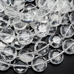 AAA Super Clear Real Genuine Natural Rock Crystal Quartz 10mm 12mm Faceted Coin Beads 15.5" Strand