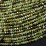 Faceted Natural Green Garnet Rondelle 3mm 4mm Gemstone Beads 15.5" Strand
