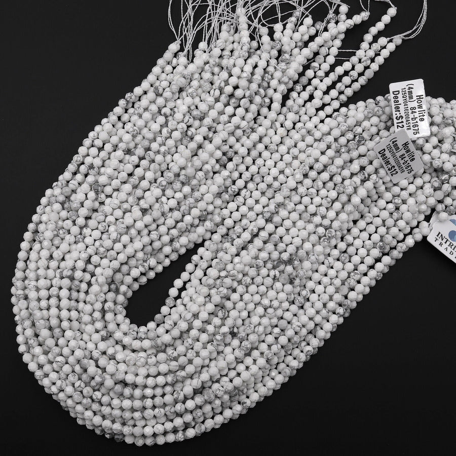 AAA Faceted Natural Howlite 4mm Round Beads 15.5" Strand