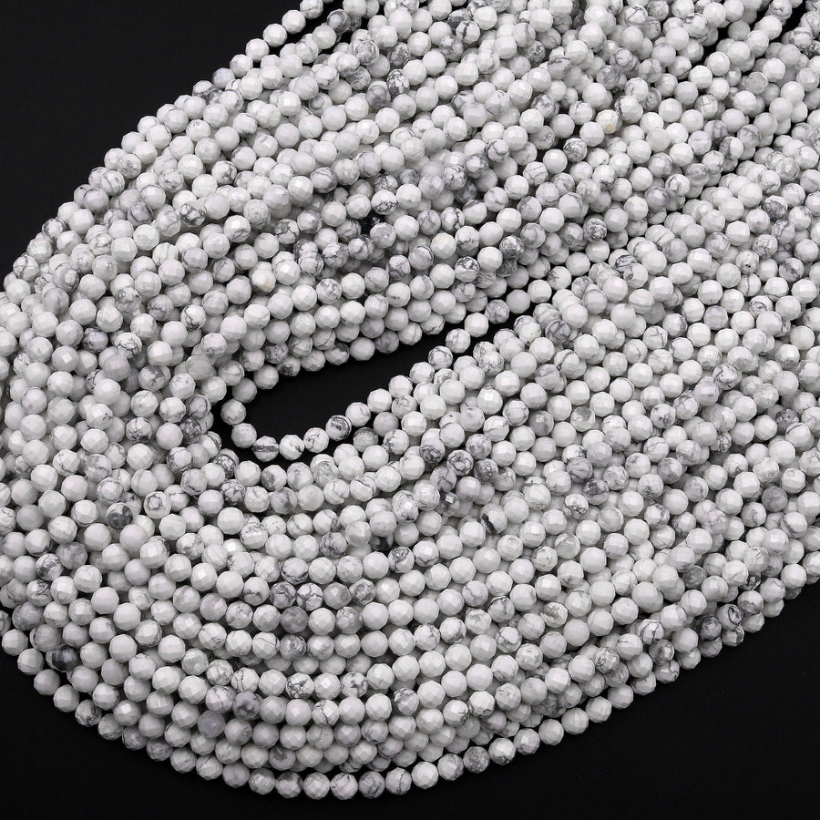 AAA Faceted Natural Howlite 4mm Round Beads 15.5" Strand