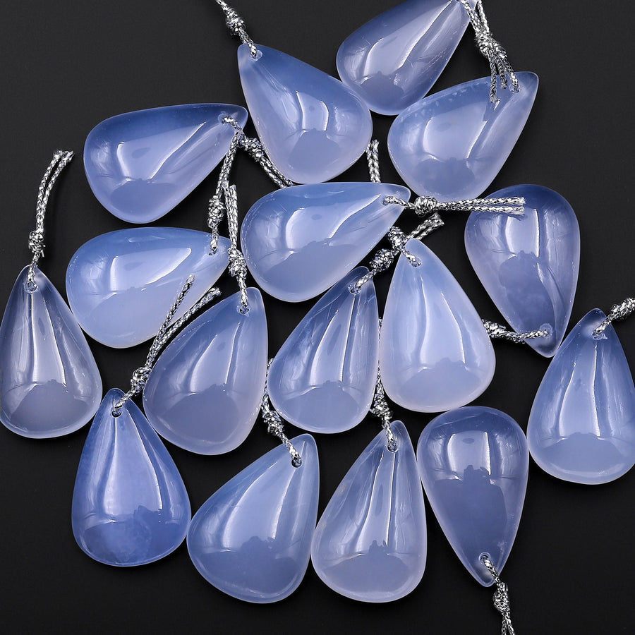 AAA Natural Blue Chalcedony Teardrop Pendant Bead Drilled Gemstone