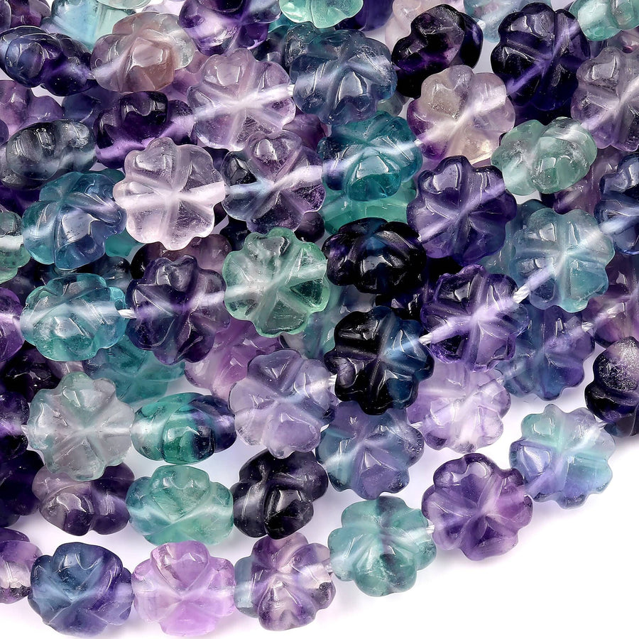 Natural Green Purple Fluorite Cherry Flower Beads 10mm 3D Carving