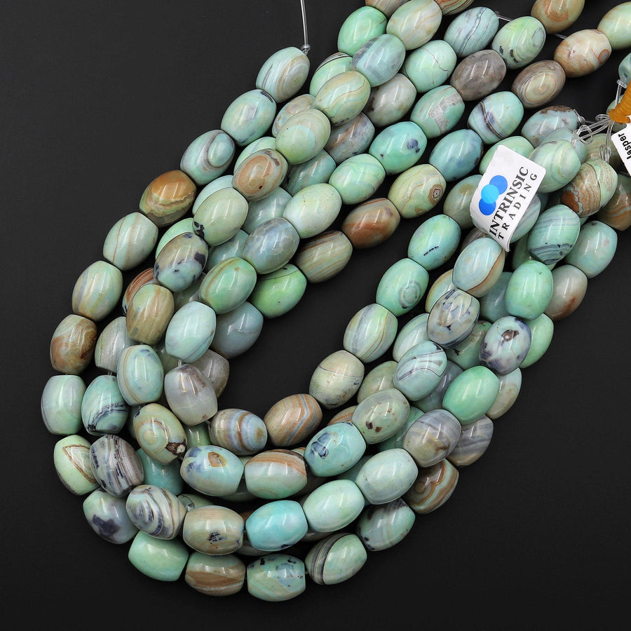 Seafoam Green Brown Aqua Terra Agate Drum Barrel Beads Aka Dragon Eye Agate 13.5" Strand