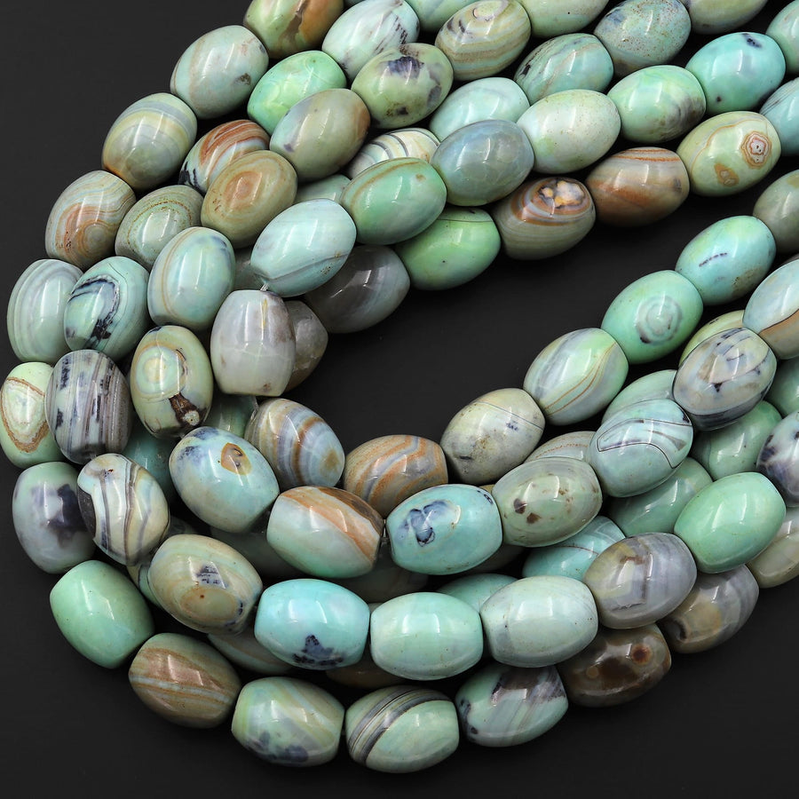 Seafoam Green Brown Aqua Terra Agate Drum Barrel Beads Aka Dragon Eye Agate 13.5" Strand