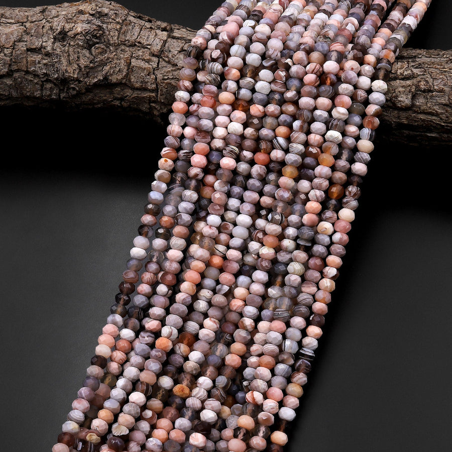 Faceted Natural Peach Botswana Agate 5mm Rondelle Beads Salmon Peach Pink Gemstone 15.5" Strand