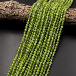 Faceted Natural Green Peridot 4mm Round Beads Micro Diamond Cut Gemstone 15.5" Strand