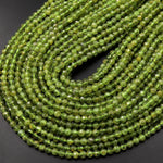 Faceted Natural Green Peridot 4mm Round Beads Micro Diamond Cut Gemstone 15.5" Strand
