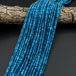 AAA+ Faceted Natural Blue Apatite 3mm 4mm Rondelle Beads Gemstone 15.5" Strand