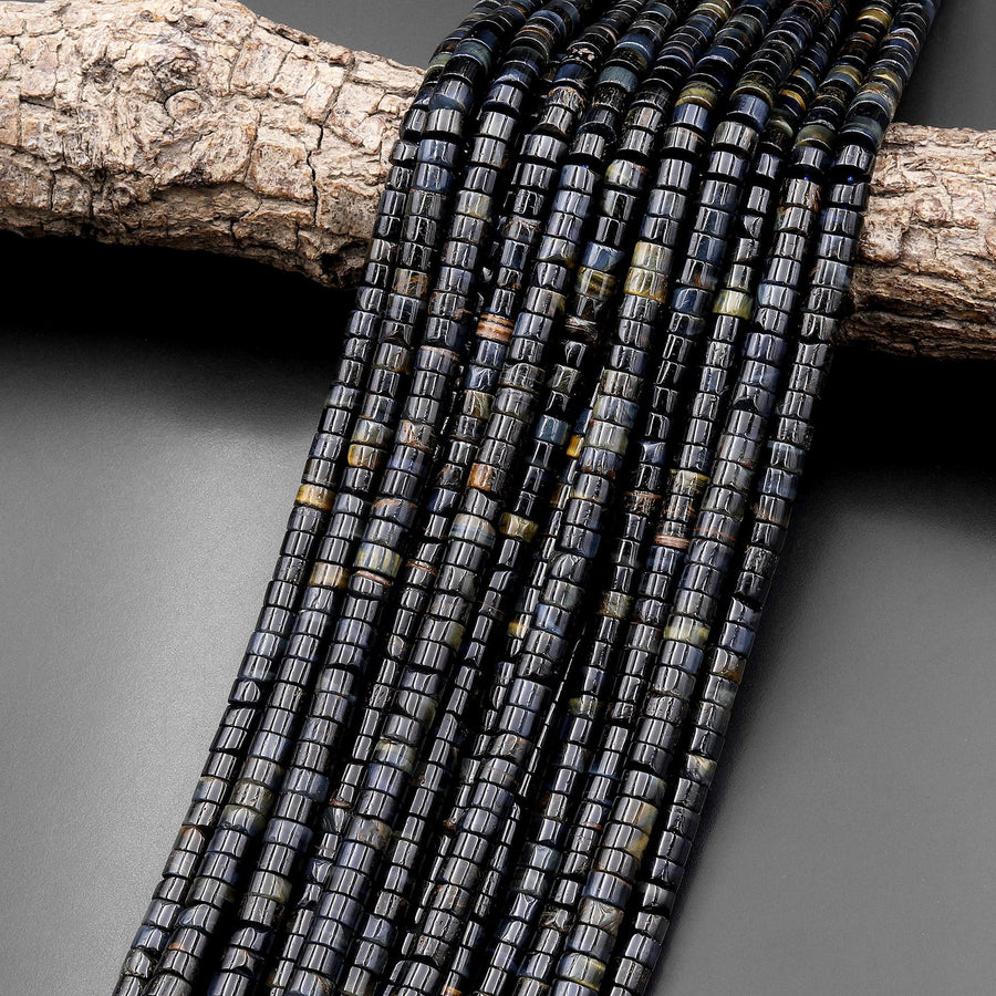 Natural Blue Tiger's Eye 3mm 4mm 6mm Heishi Beads 15.5" Strand