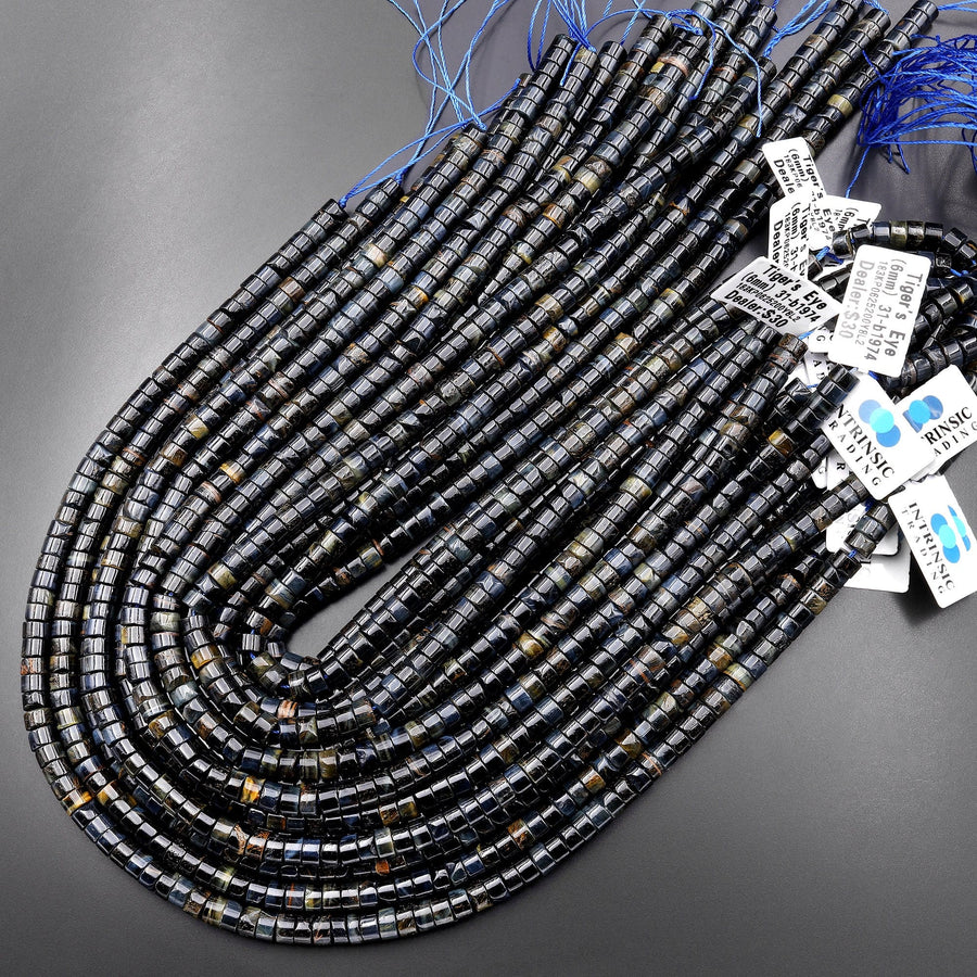 Natural Blue Tiger's Eye 3mm 4mm 6mm Heishi Beads 15.5" Strand