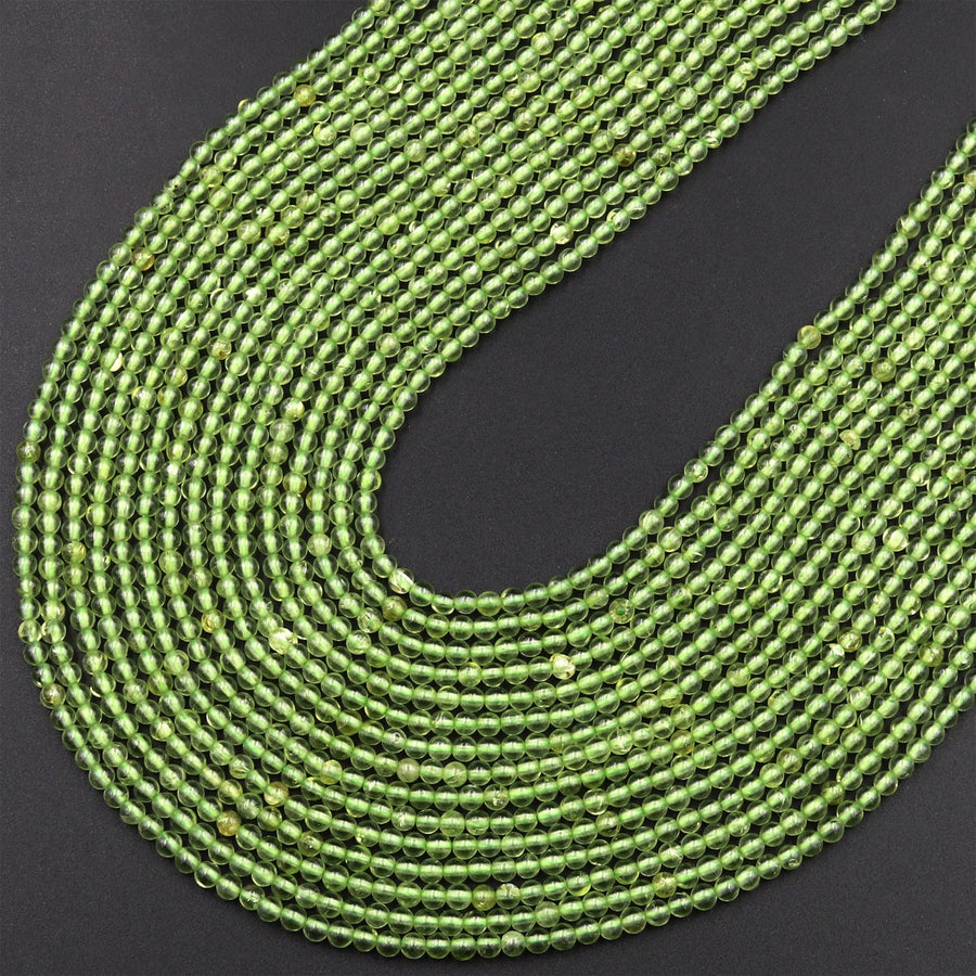 Natural Green Peridot 2mm Round Beads Real Genuine Gemstone 15.5" Strand
