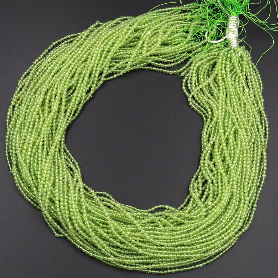 Natural Green Peridot 2mm Round Beads Real Genuine Gemstone 15.5" Strand