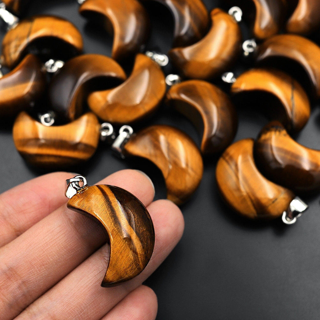 AAA Chatoyant Natural Tiger's Eye Moon Pendant Ready to Wear A1