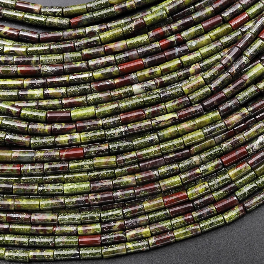 Natural Dragon Blood Jasper 4x2mm Small Thin Smooth Spacer Tube Beads 15.5" Strand