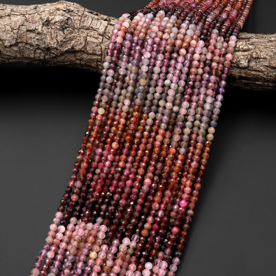 Real Genuine Natural Spinel Faceted Round Beads 4mm Multicolor Red Pink Purple Gray Orange Gemstone 15.5" Strand