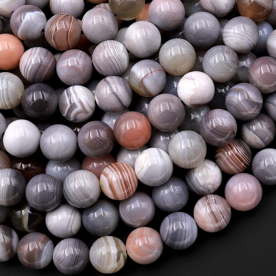 AAA Natural Botswana Agate 4mm 6mm 8mm 10mm 12mm Round Beads Vivid Veins Bands 15.5" Strand